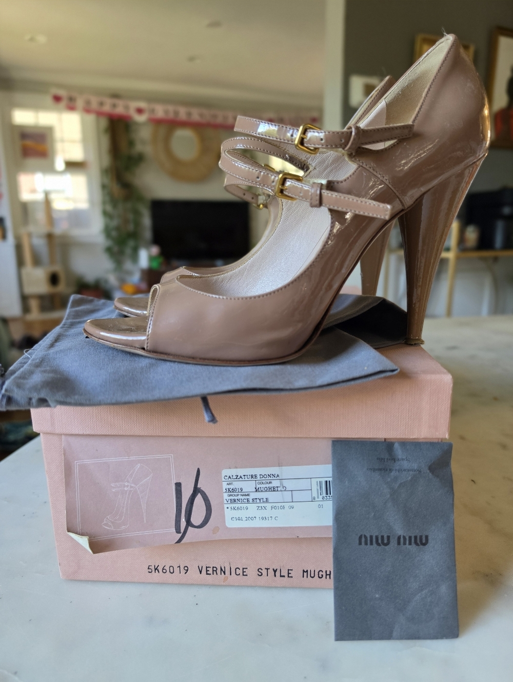 Vintage Miu Miu Calzature Donna Vernice Style Heels Mughetto Size 38/8